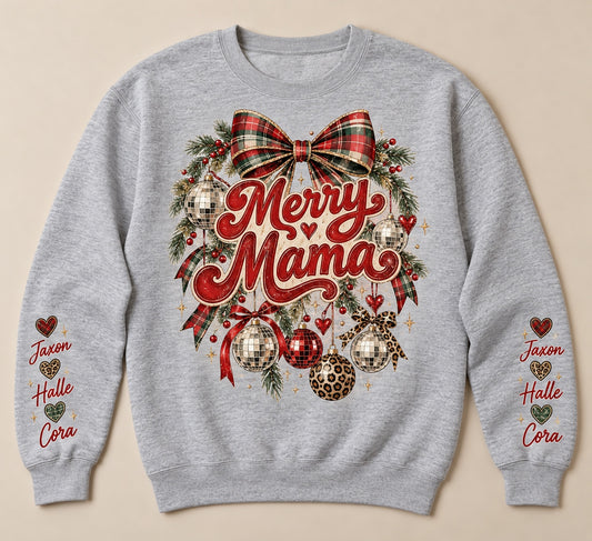 Merry Mama — Personalized Two-Sleeve Christmas Crewneck
