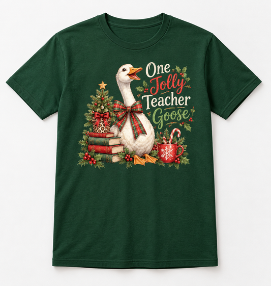 One Jolly Teacher Goose — Goose Teacher Christmas Tee mockup