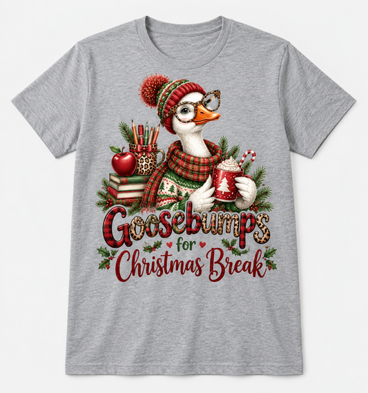 Goosebumps for Christmas Break — Goose Teacher Christmas Tee mockup