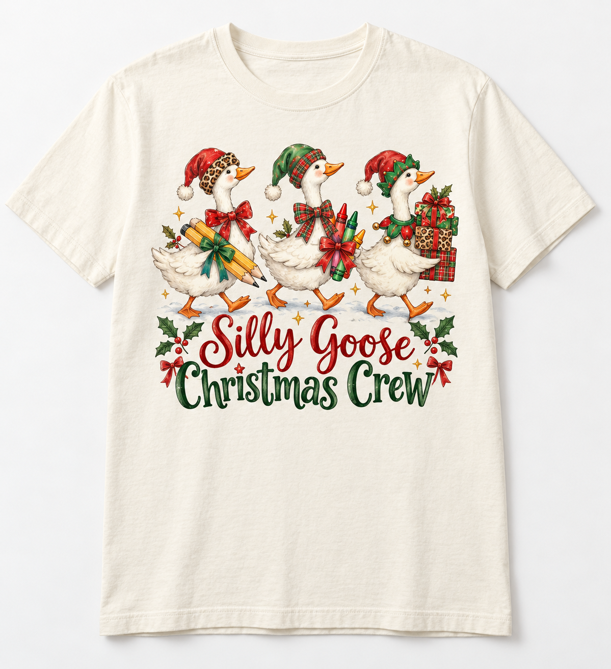 Silly Goose Christmas Crew — Goose Teacher Christmas Tee mockup