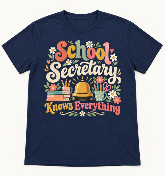 School Secretary Knows Everything — School Staff Tee mockup