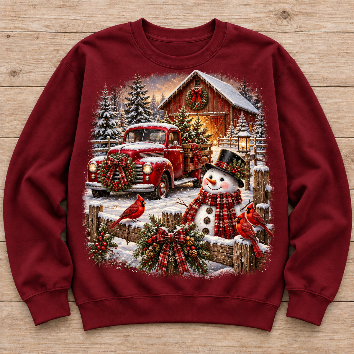 Snowman Christmas Barn & Red Truck sweatshirt