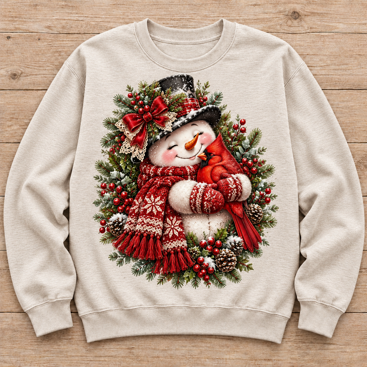Snowman Cardinal Hug sweatshirt