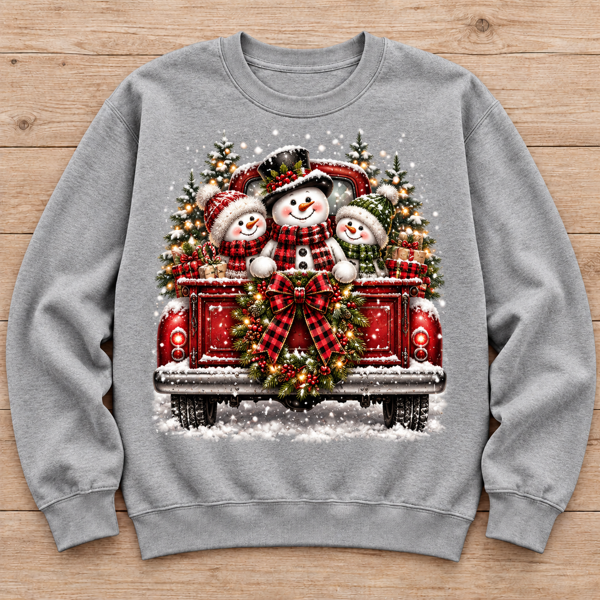 Snowman Trio in Christmas Truck sweatshirt