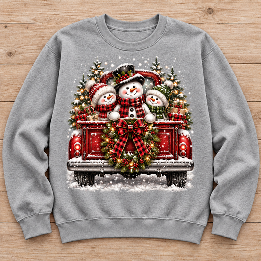 Snowman Trio in Christmas Truck sweatshirt