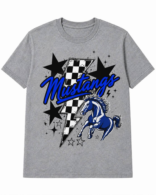 Mustangs — Rearing Horse & Checkerboard Lightning
