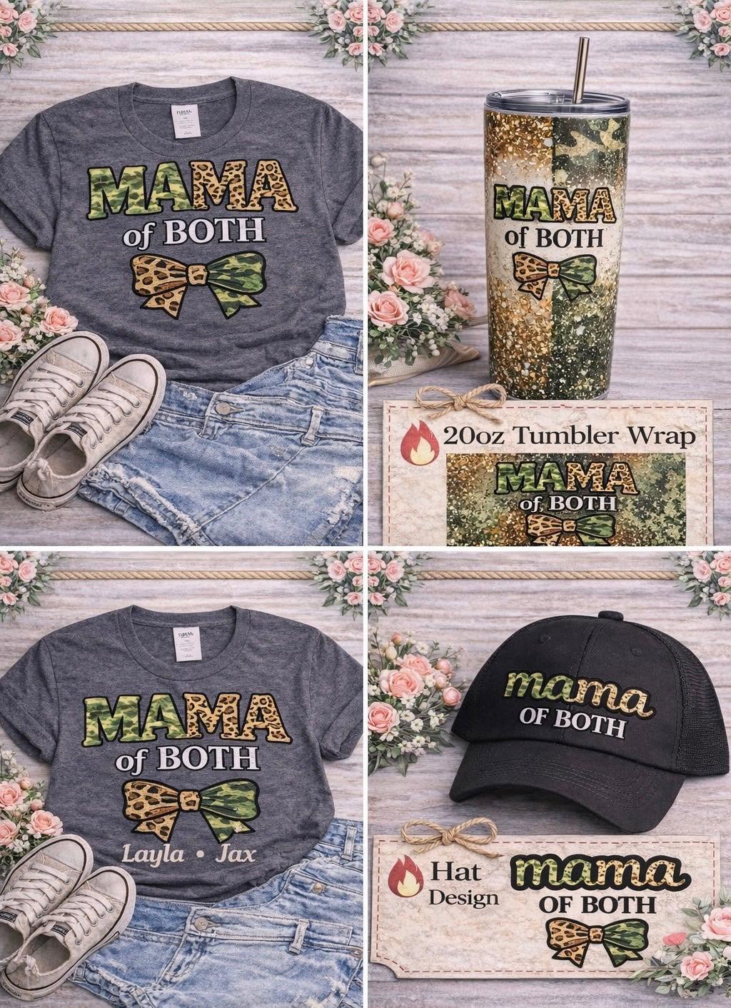 Mama of Both — Camo & Leopard Bow