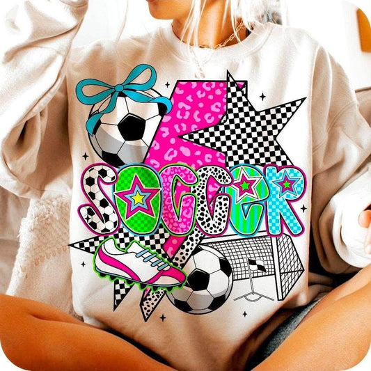 Soccer — Neon Patchwork & Checkerboard Stars