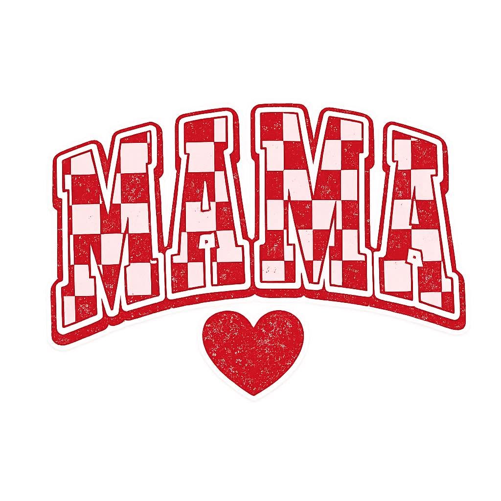 Mama — Red Checkerboard & Heart