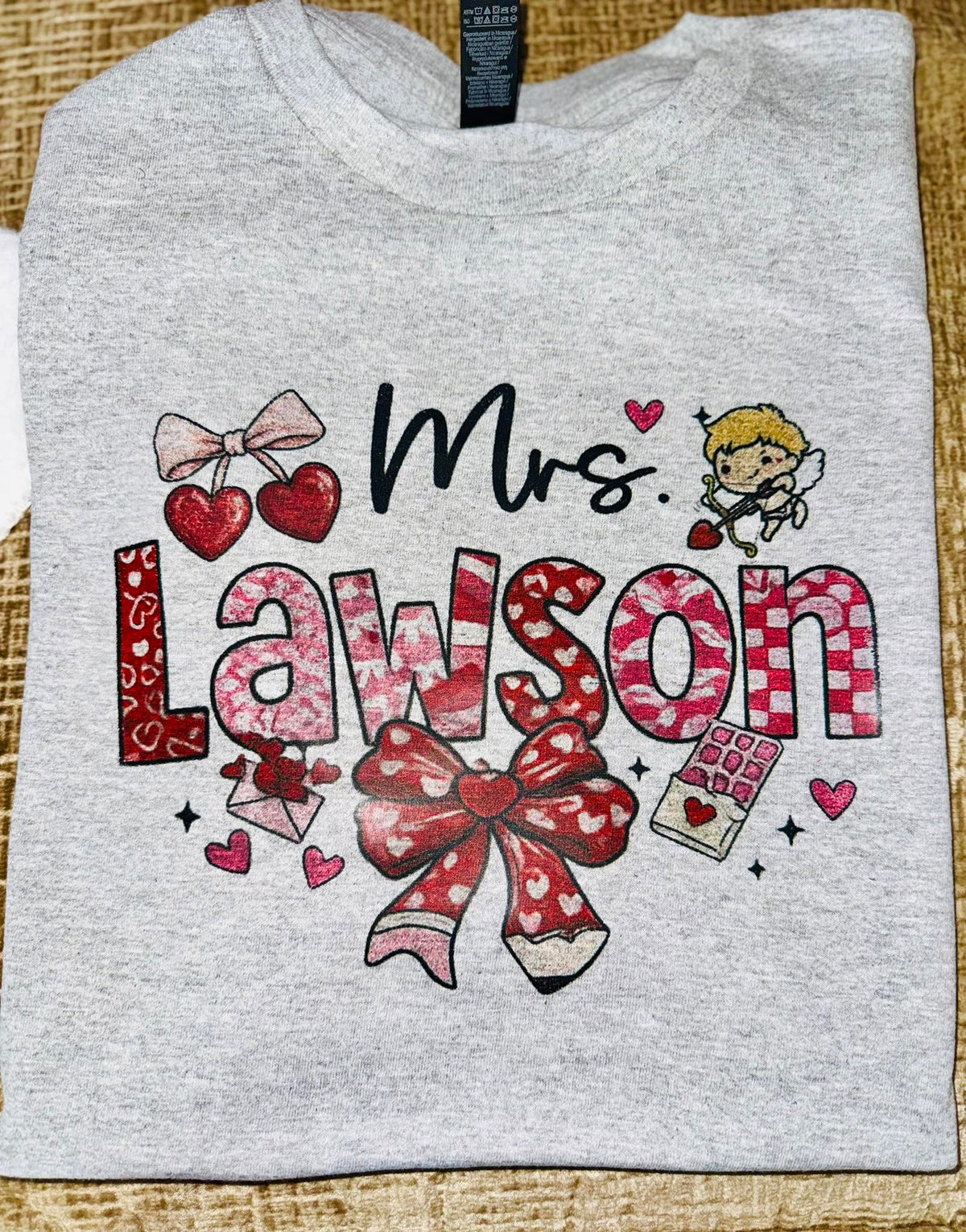 Personalized Teacher Valentine — Hearts & Cupid