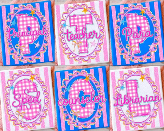 Custom School Role — Pink Gingham Initial