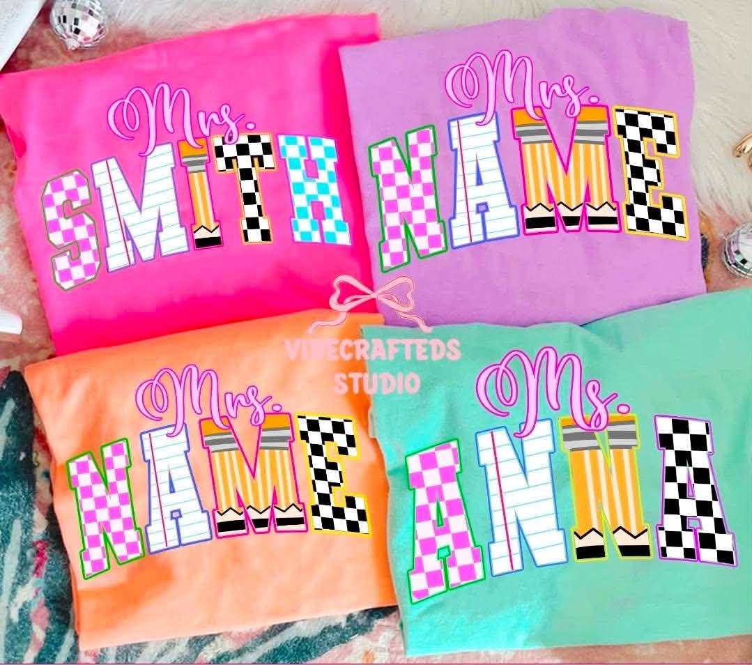 Personalized Teacher — Checkerboard Pencil Name