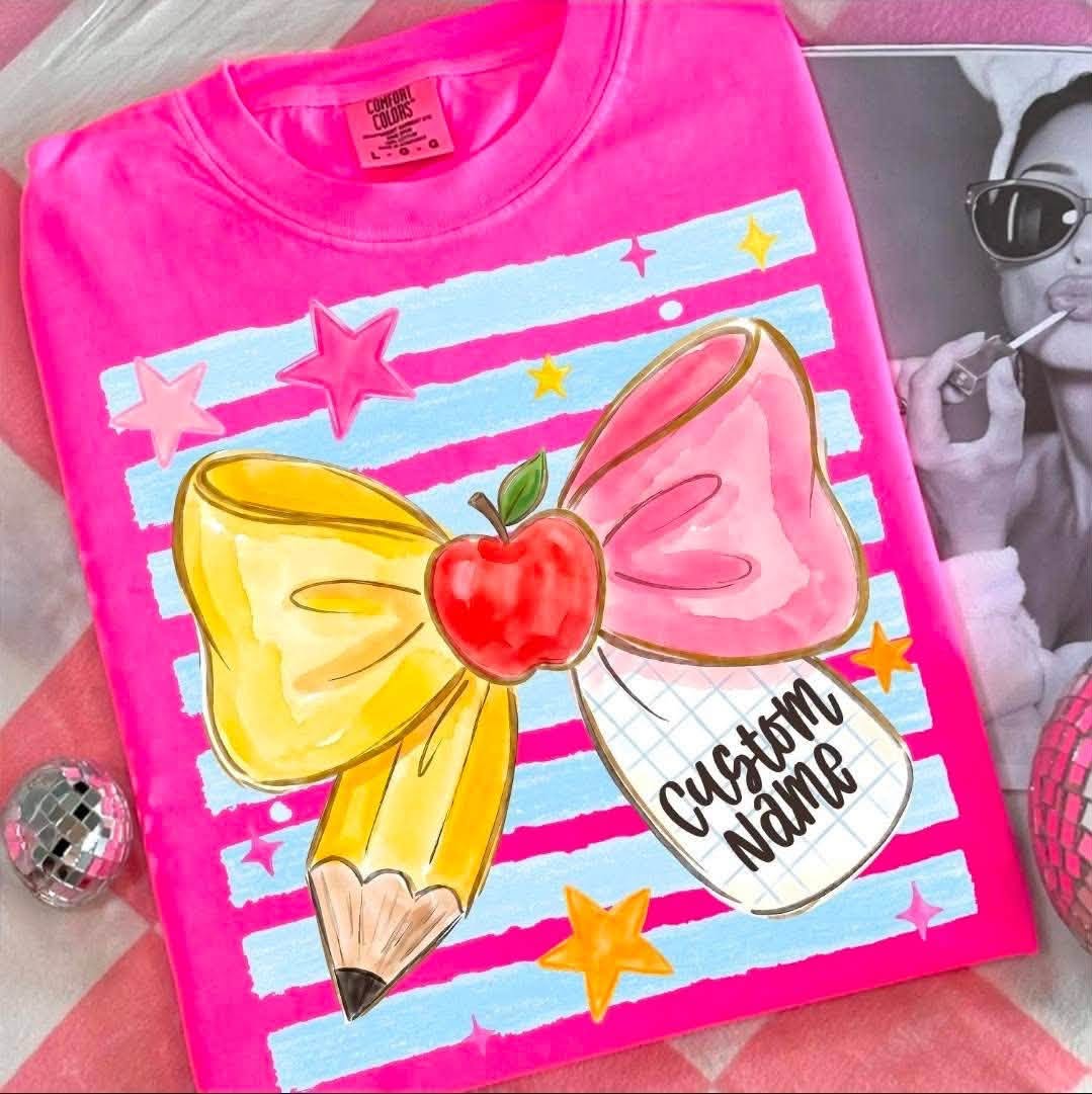 Personalized Teacher — Pencil Bow & Apple
