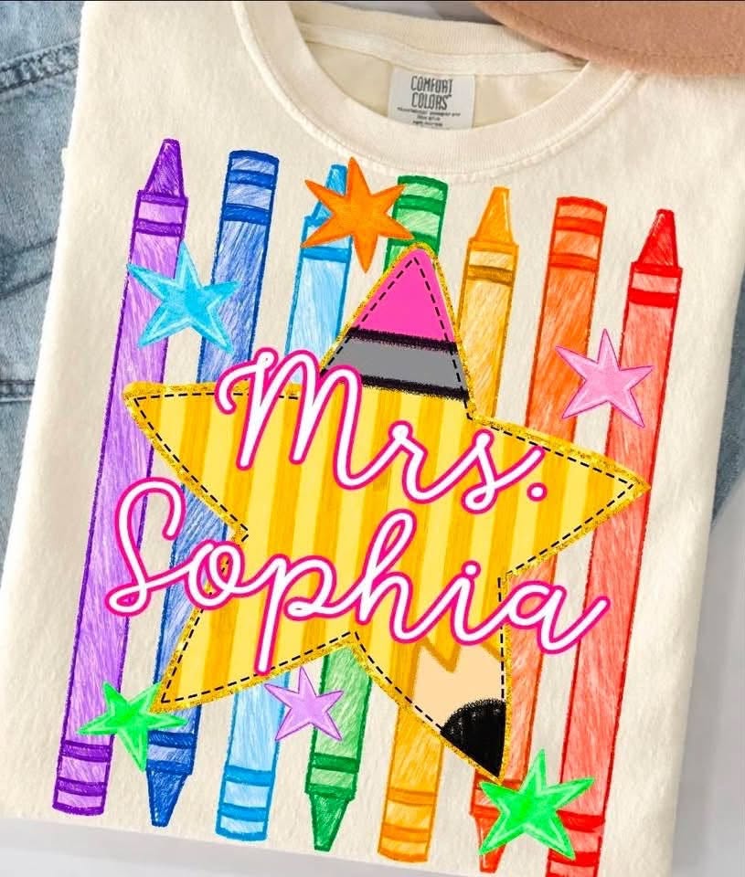 Personalized Teacher — Crayons & Pencil Star