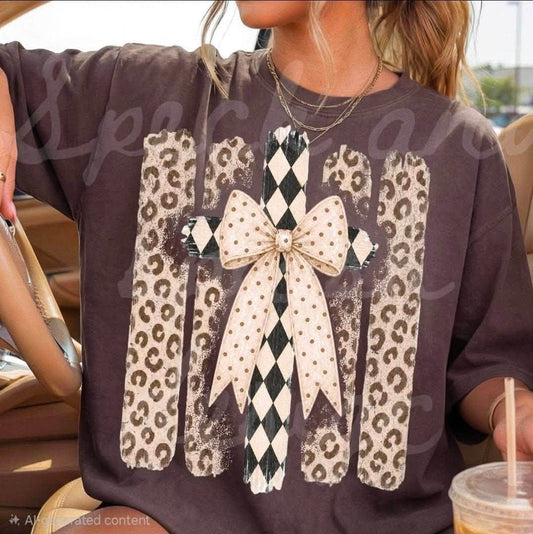 Cross — Leopard Stripes & Polka-Dot Bow