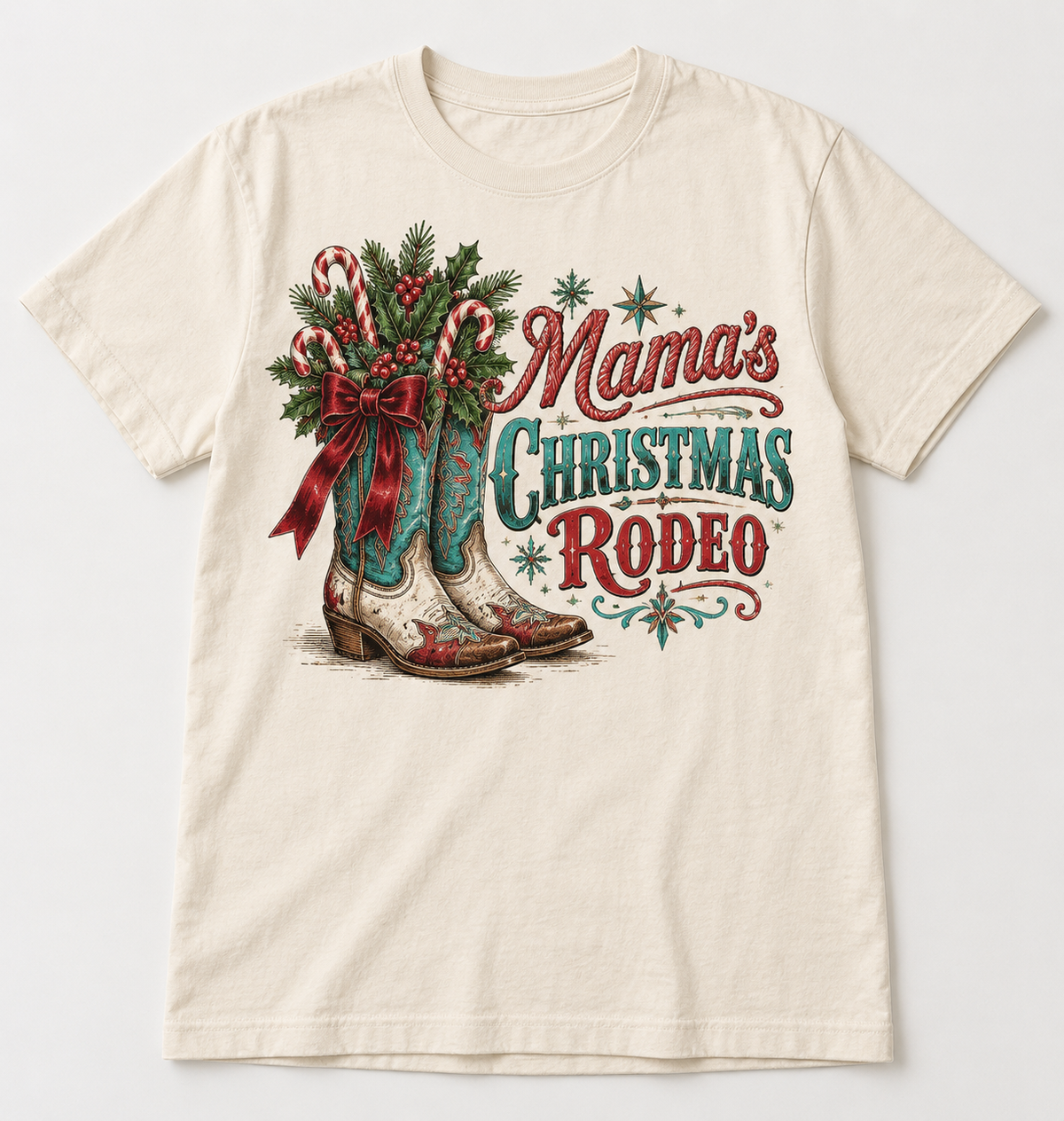 Mama's Christmas Rodeo Western Christmas tee mockup