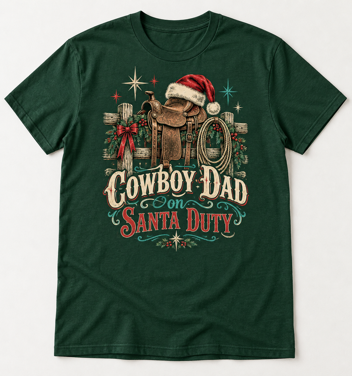 Cowboy Dad on Santa Duty Western Christmas tee mockup