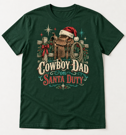 Cowboy Dad on Santa Duty Western Christmas tee mockup