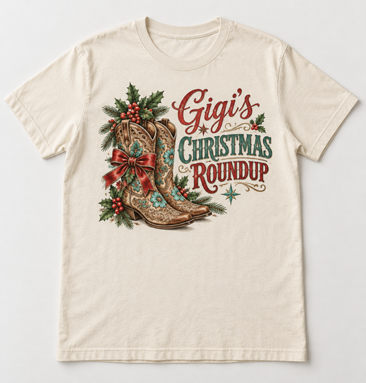Gigi's Christmas Roundup Western Christmas tee mockup
