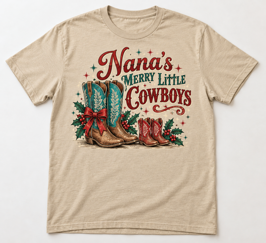 Nana's Merry Little Cowboys Western Christmas tee mockup