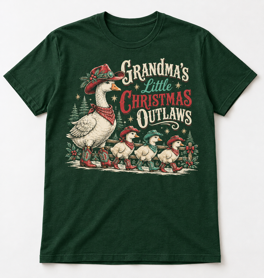 Grandma's Little Christmas Outlaws Western Christmas tee mockup