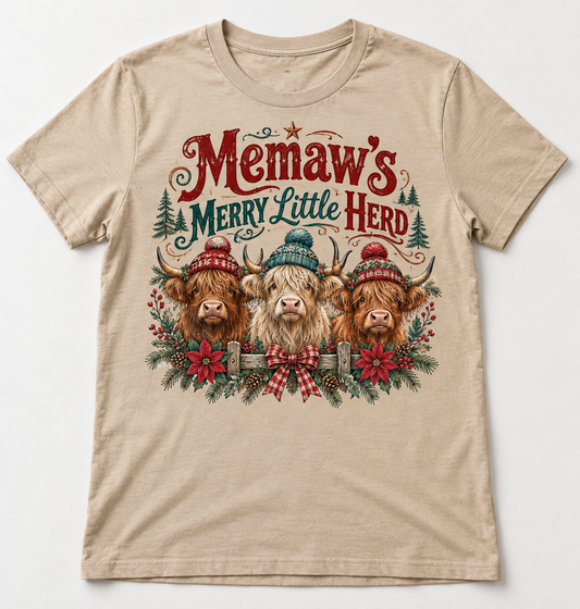 Memaw's Merry Little Herd Western Christmas tee mockup