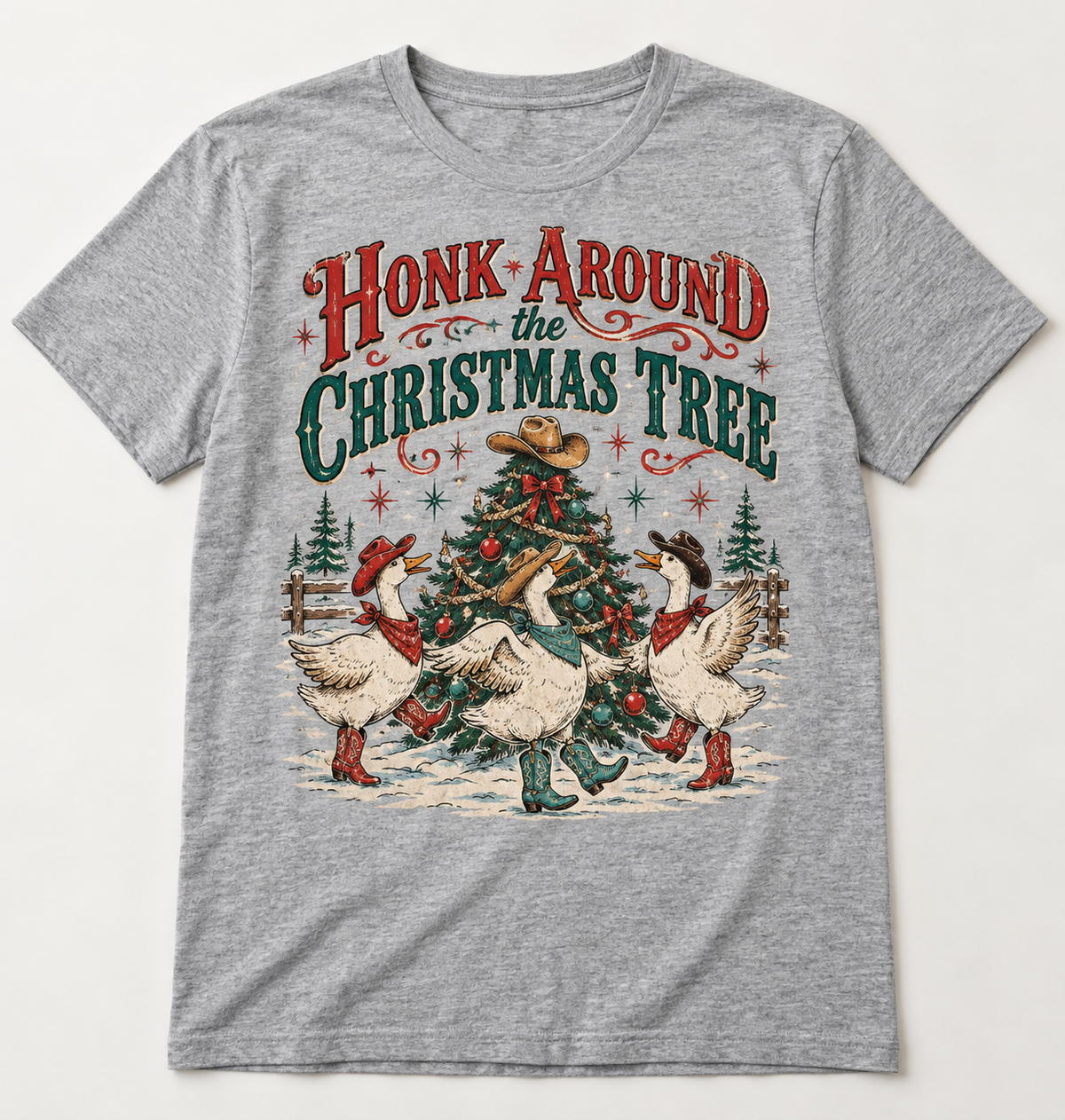 Honk Around the Christmas Tree Western Christmas tee mockup