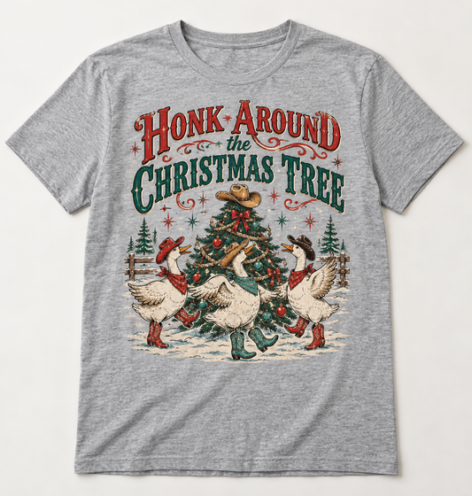 Honk Around the Christmas Tree Western Christmas tee mockup