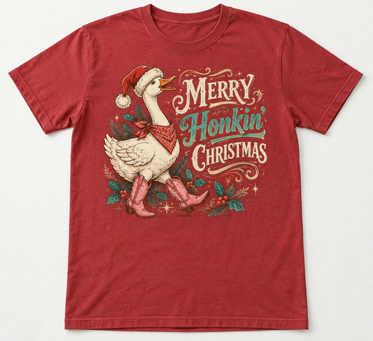 Merry Honkin' Christmas Western Christmas tee mockup