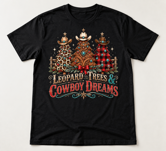 Leopard Trees & Cowboy Dreams Western Christmas tee mockup