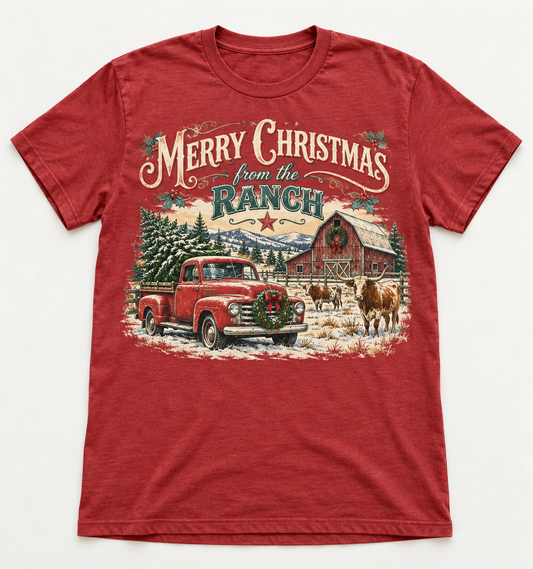 Merry Christmas from the Ranch Western Christmas tee mockup