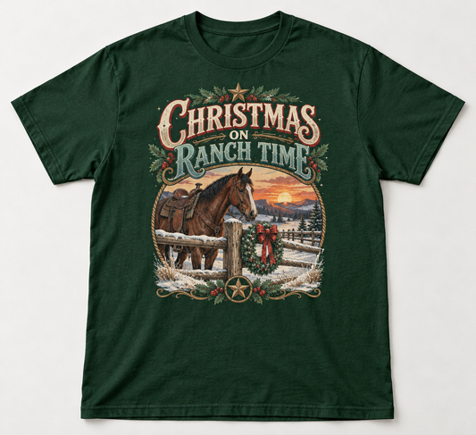 Christmas on Ranch Time Western Christmas tee mockup