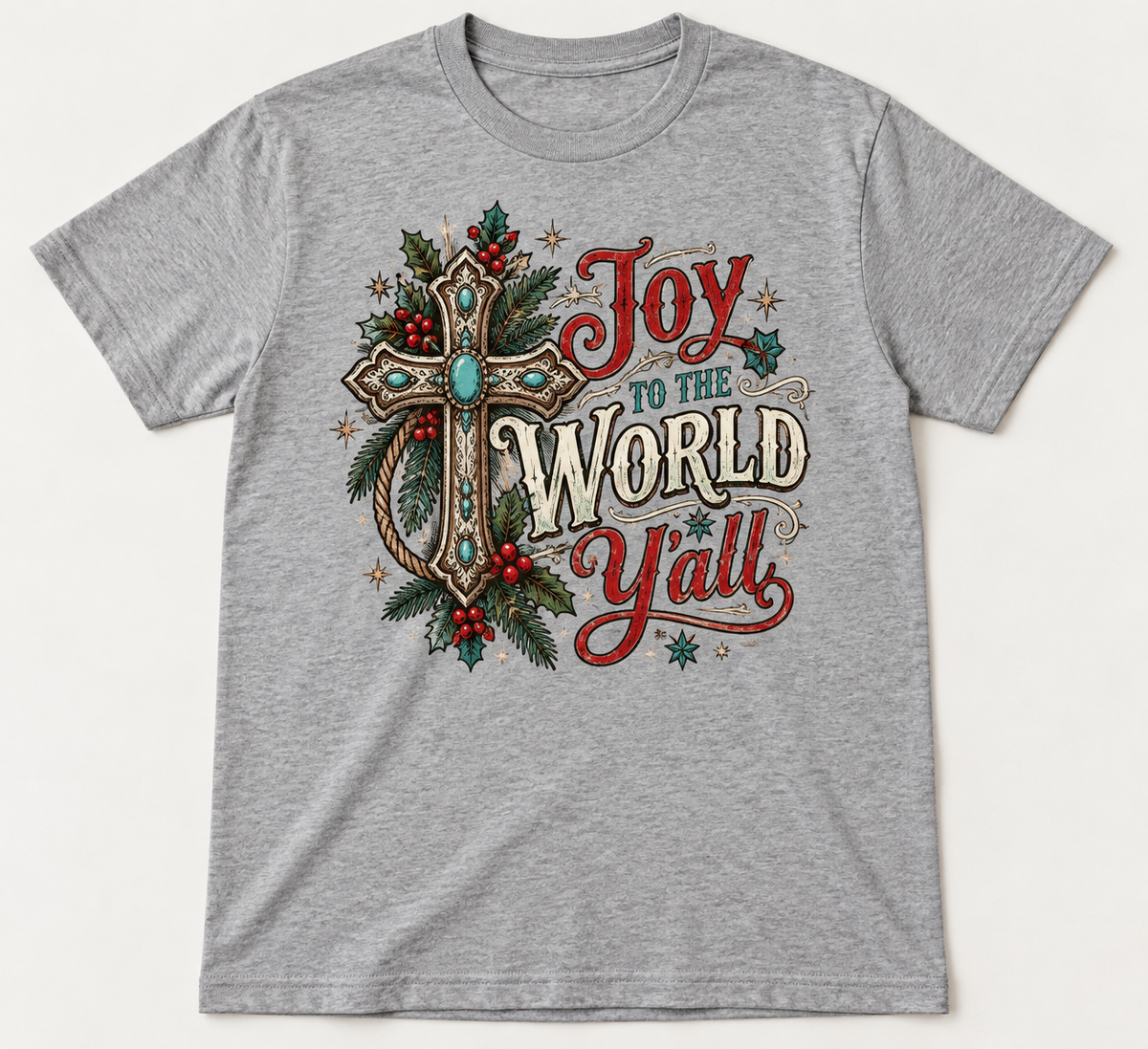 Joy to the World Y'all Western Christmas tee mockup
