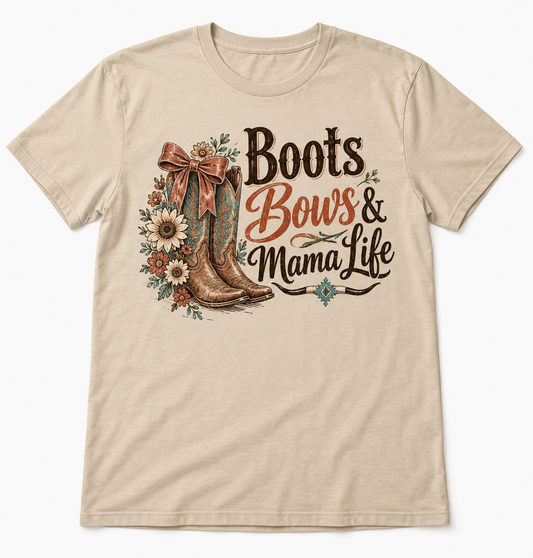 Boots Bows & Mama Life western tee mockup