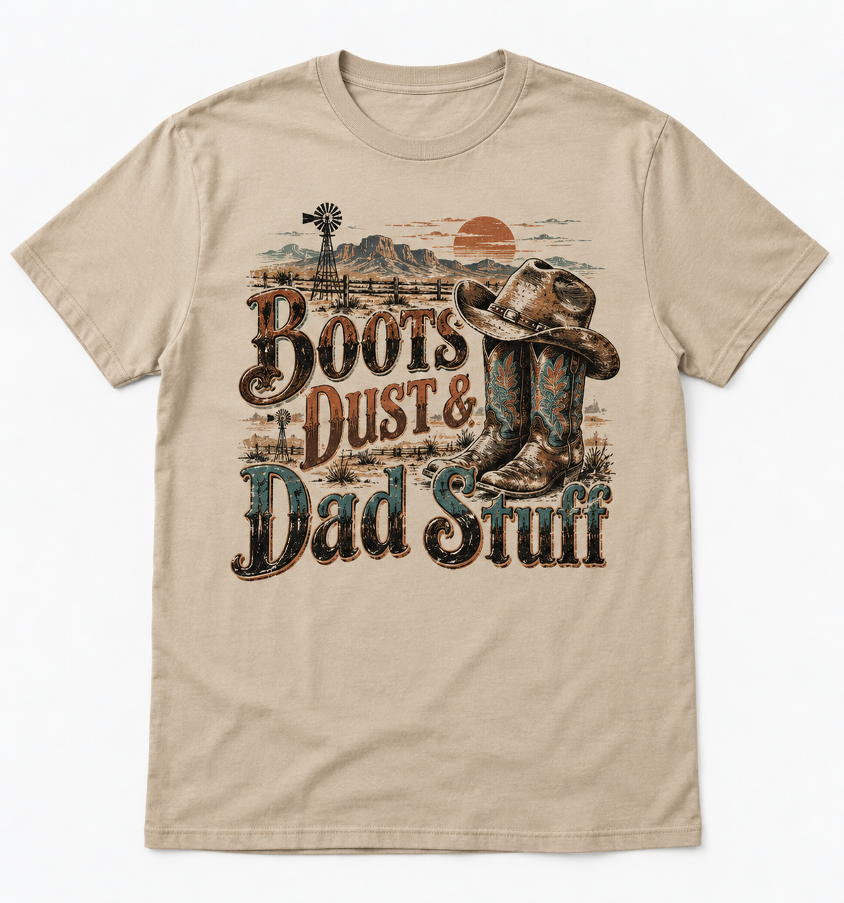 Boots Dust & Dad Stuff western tee mockup