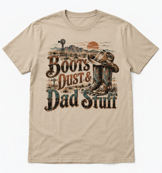 Boots Dust & Dad Stuff western tee mockup