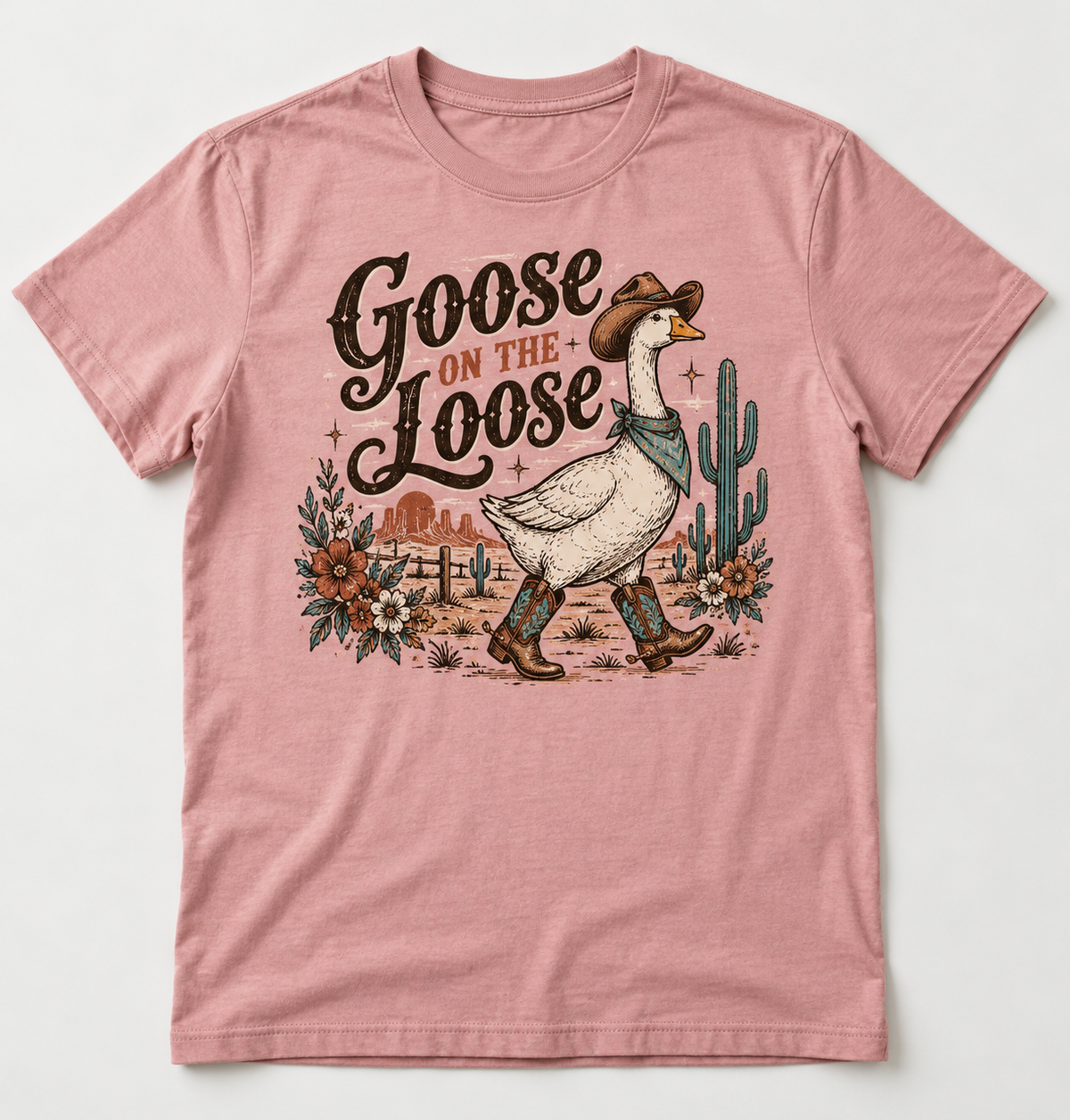 Goose on the Loose western tee mockup