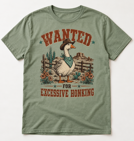 Wanted for Excessive Honking western tee mockup