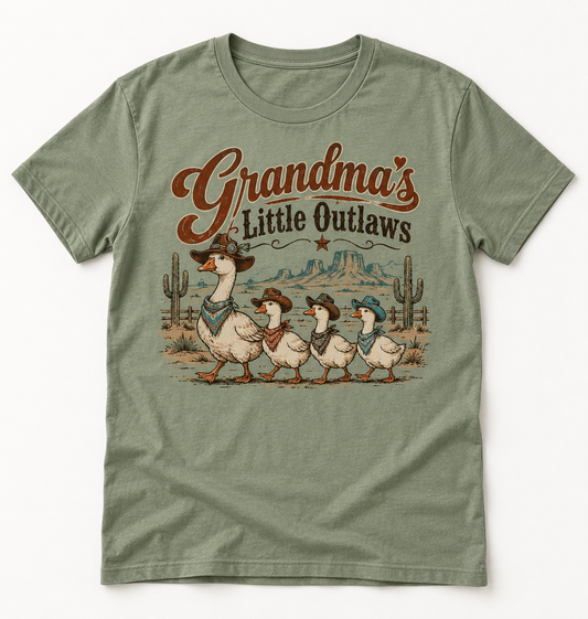 Grandma's Little Outlaws western tee mockup