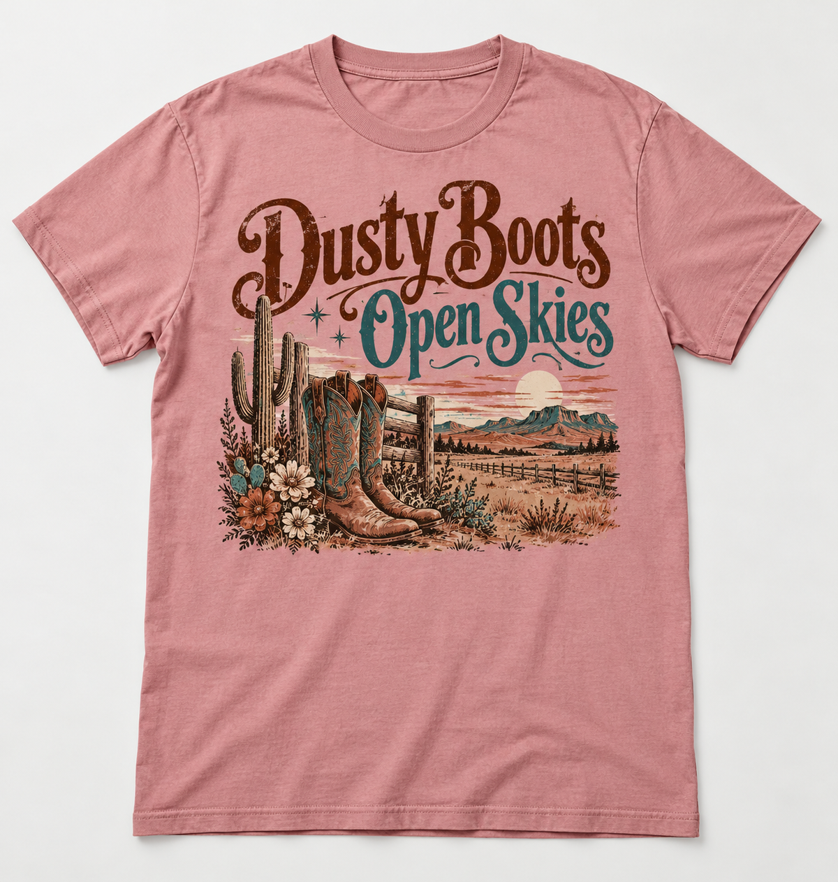 Dusty Boots Open Skies western tee mockup