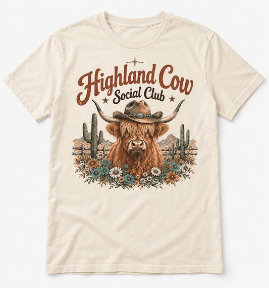 Highland Cow Social Club western tee mockup