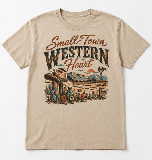 Small Town Western Heart western tee mockup