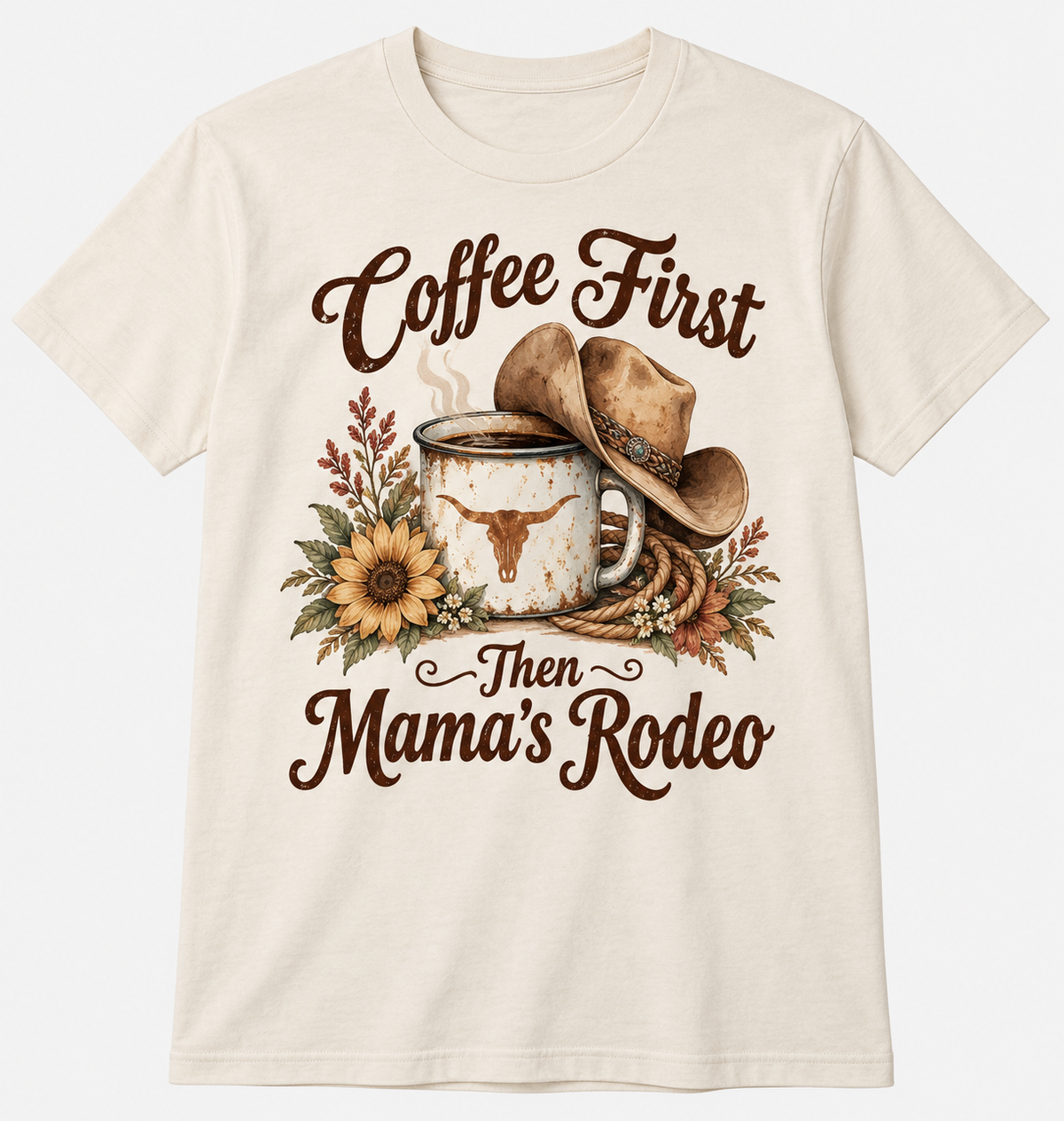 Coffee First Then Mama's Rodeo tee mockup