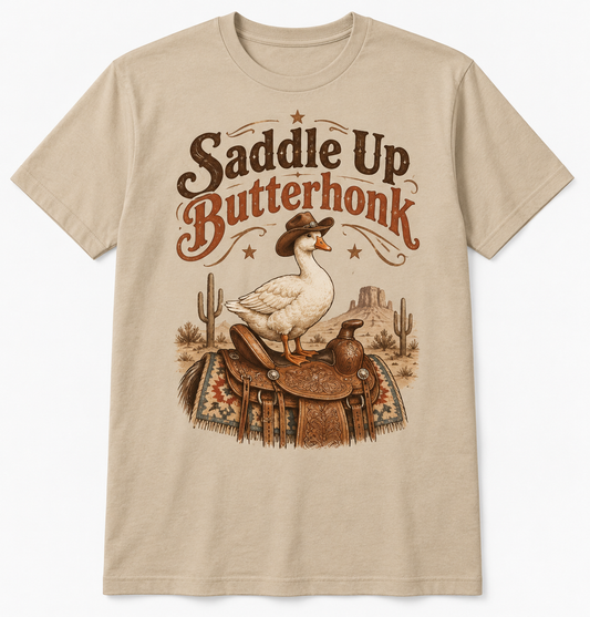 Saddle Up Butterhonk tee mockup
