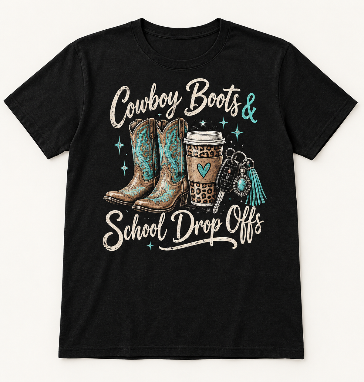 Cowboy Boots & School Drop Offs tee mockup